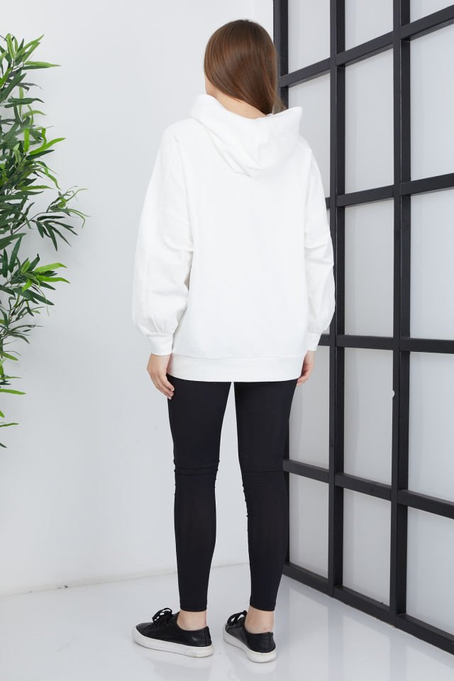 Kadın Line Art Baskılı Oversize Sweatshirt Beyaz - Oversize