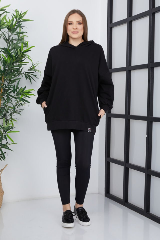 Kadın Line Art Sırt Baskılı Oversize Sweatshirt