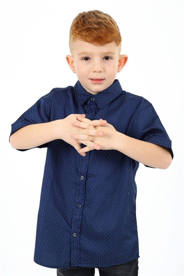 ﻿Erkek Çocuk Puantiyeli Kısa Kollu Basic Gömlek Lacivert - 9-10
