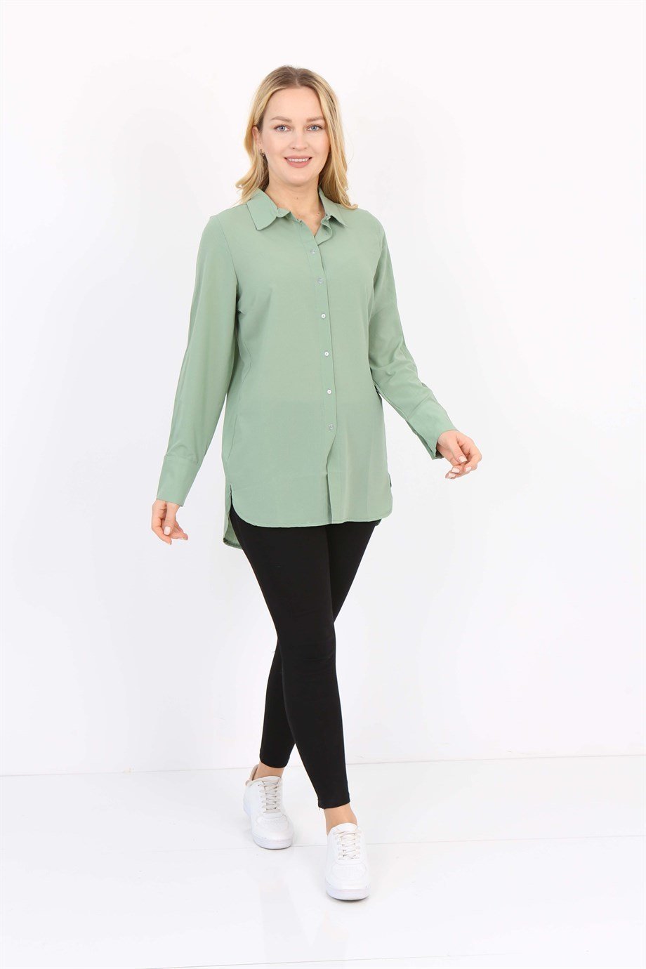 Yeşil Uzun Basic Gömlek XL