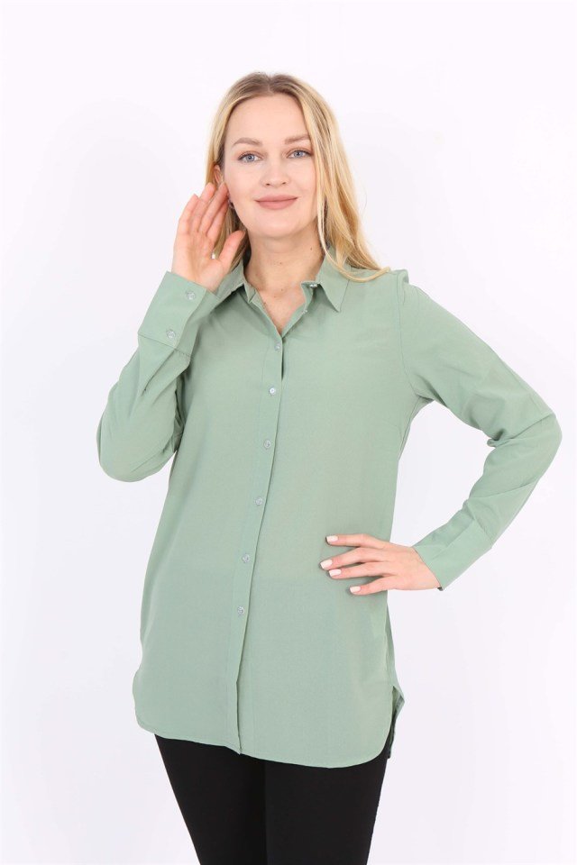 Yeşil Uzun Basic Gömlek XL