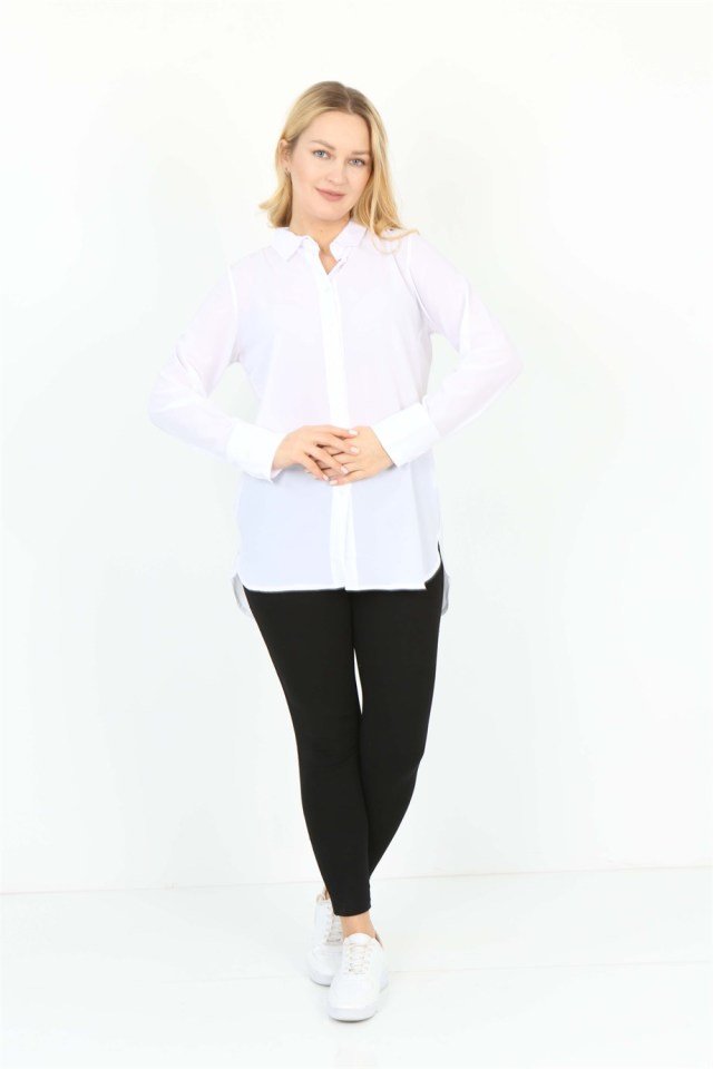 Beyaz Uzun Basic Gömlek XL