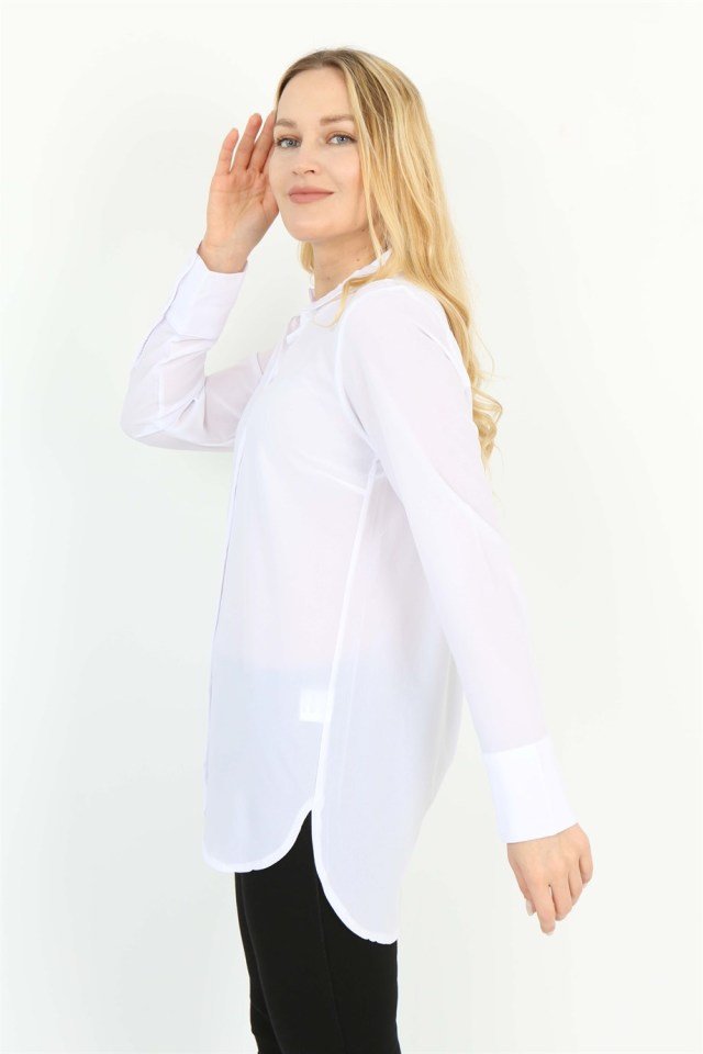 Beyaz Uzun Basic Gömlek XL