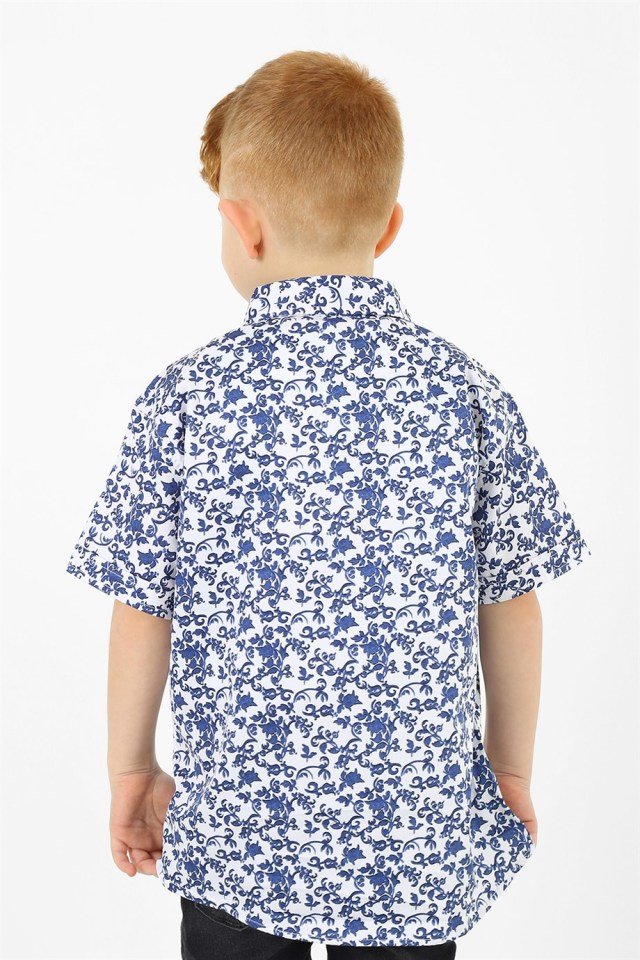 Erkek Çocuk Kısa Kollu Basic Gömlek Çiçekli - 11-12