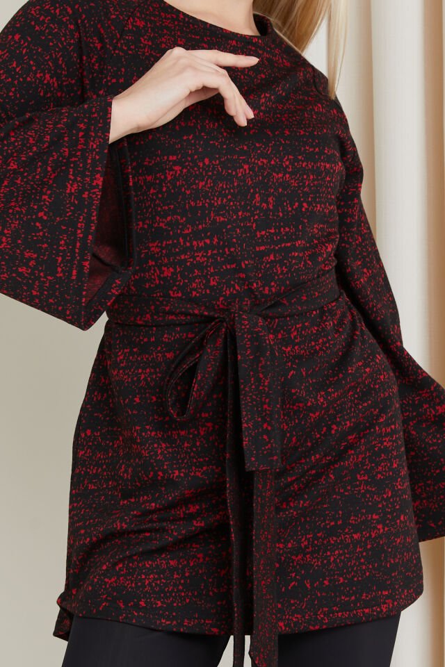 Kadın Desenli Elbise L - Siyah-Kırmızı
