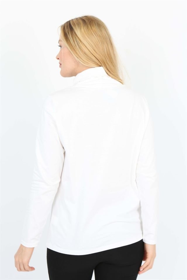 Dik Yakalı Uzun Kollu Sweatshirt S - Beyaz