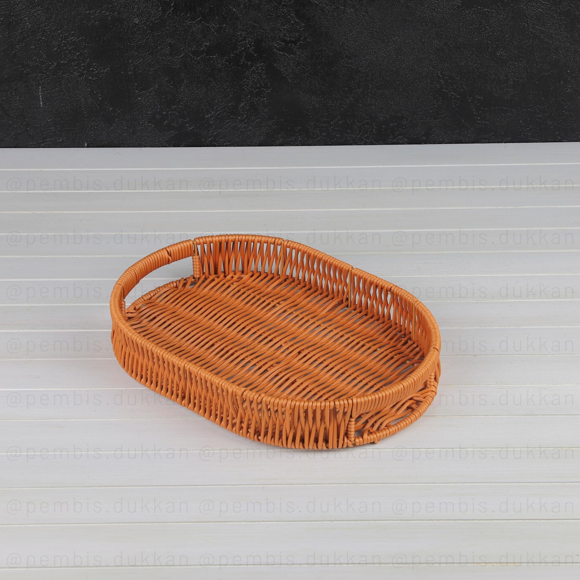 RATTAN OVAL TURUNCU KÜÇÜK BOY TEPSİ