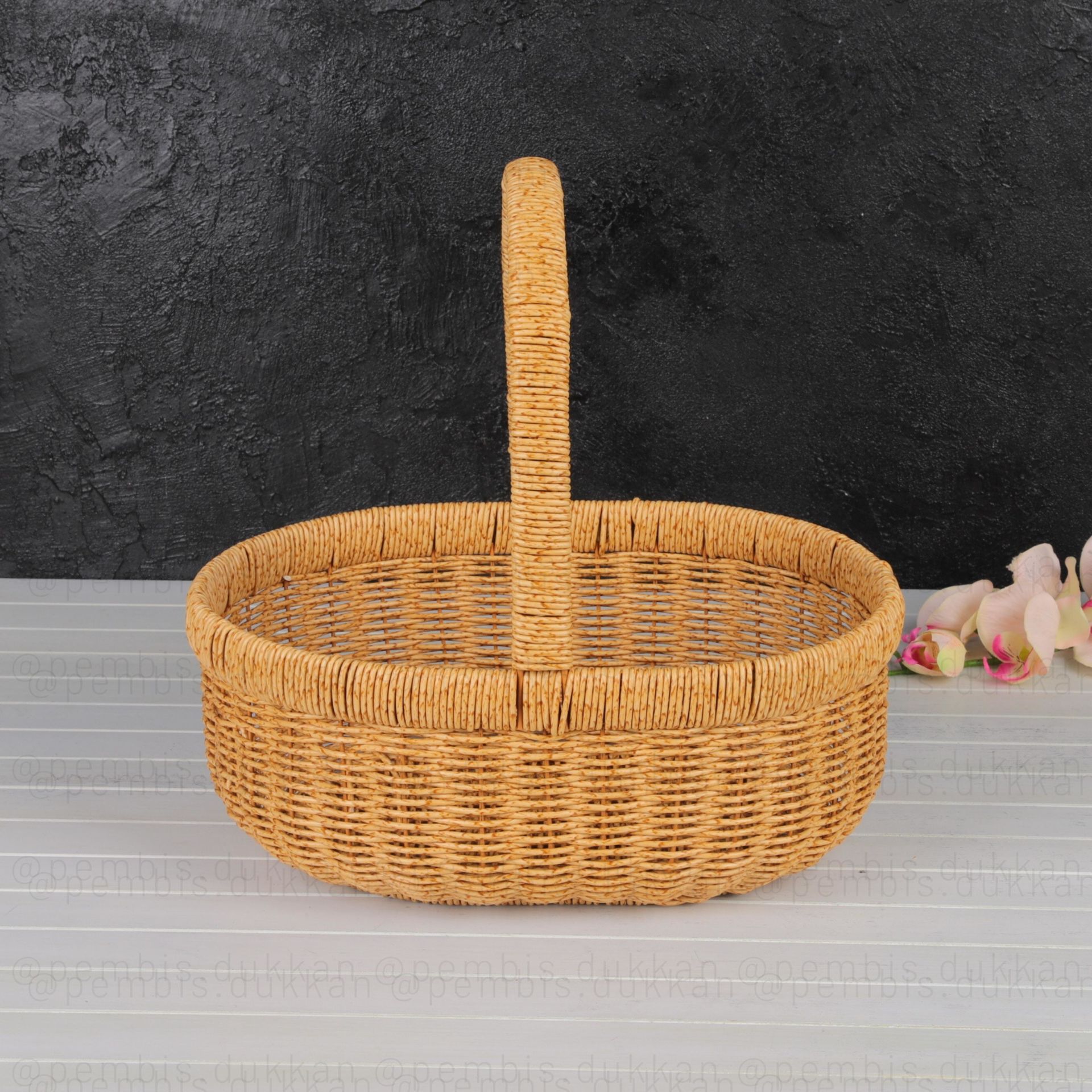 YENİ RATTAN OVAL KULPLU SEPET BÜYÜK BOY