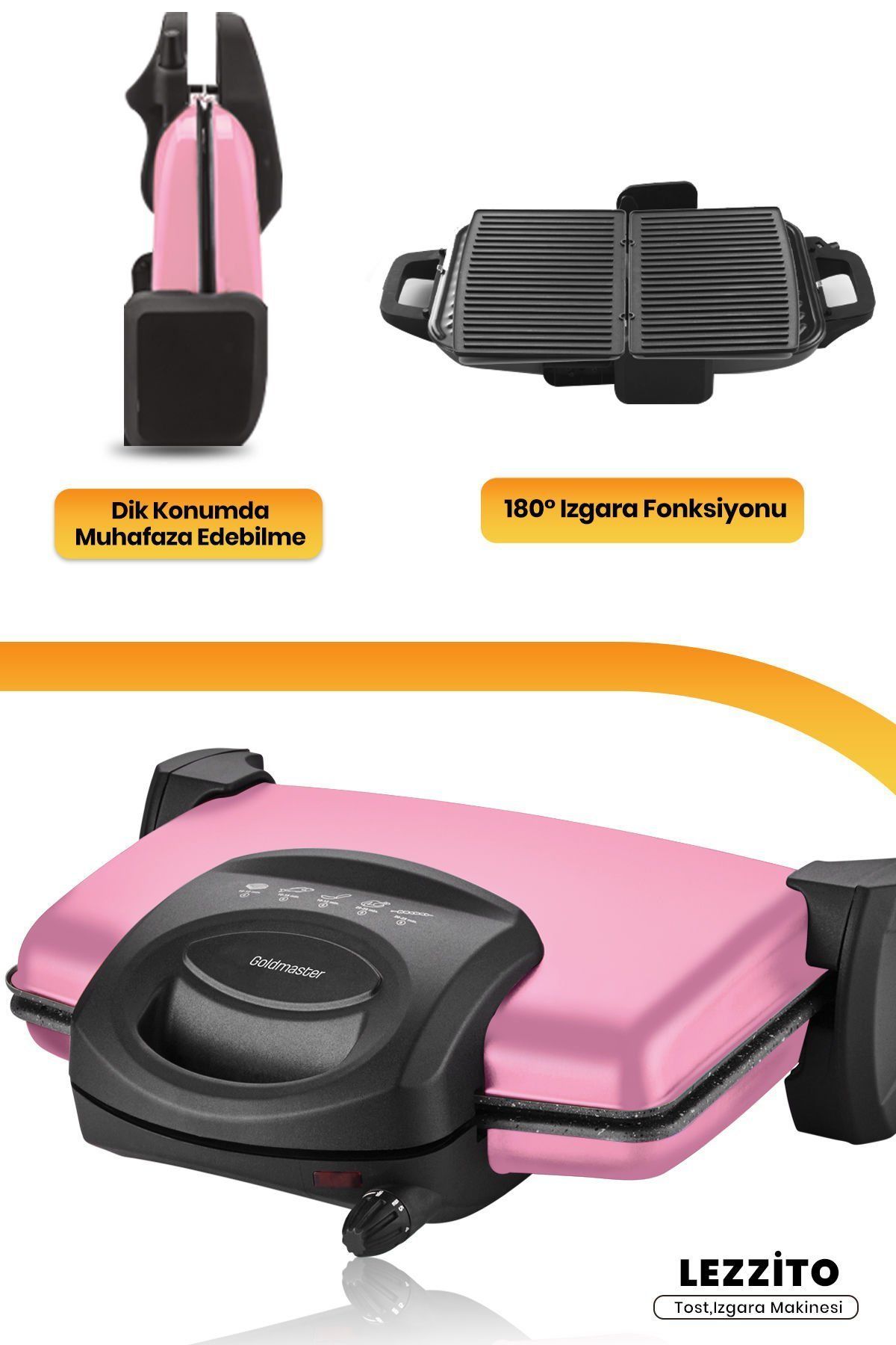 Lezzito Pembe 1750 Watt Granit Çıkarılabilir Plakalı 5 Kademe Isı Ayarlı Tost Ve Izgara Makinesi