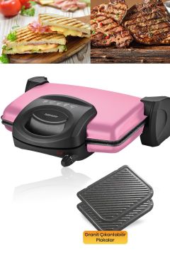 Lezzito Pembe 1750 Watt Granit Çıkarılabilir Plakalı 5 Kademe Isı Ayarlı Tost Ve Izgara Makinesi