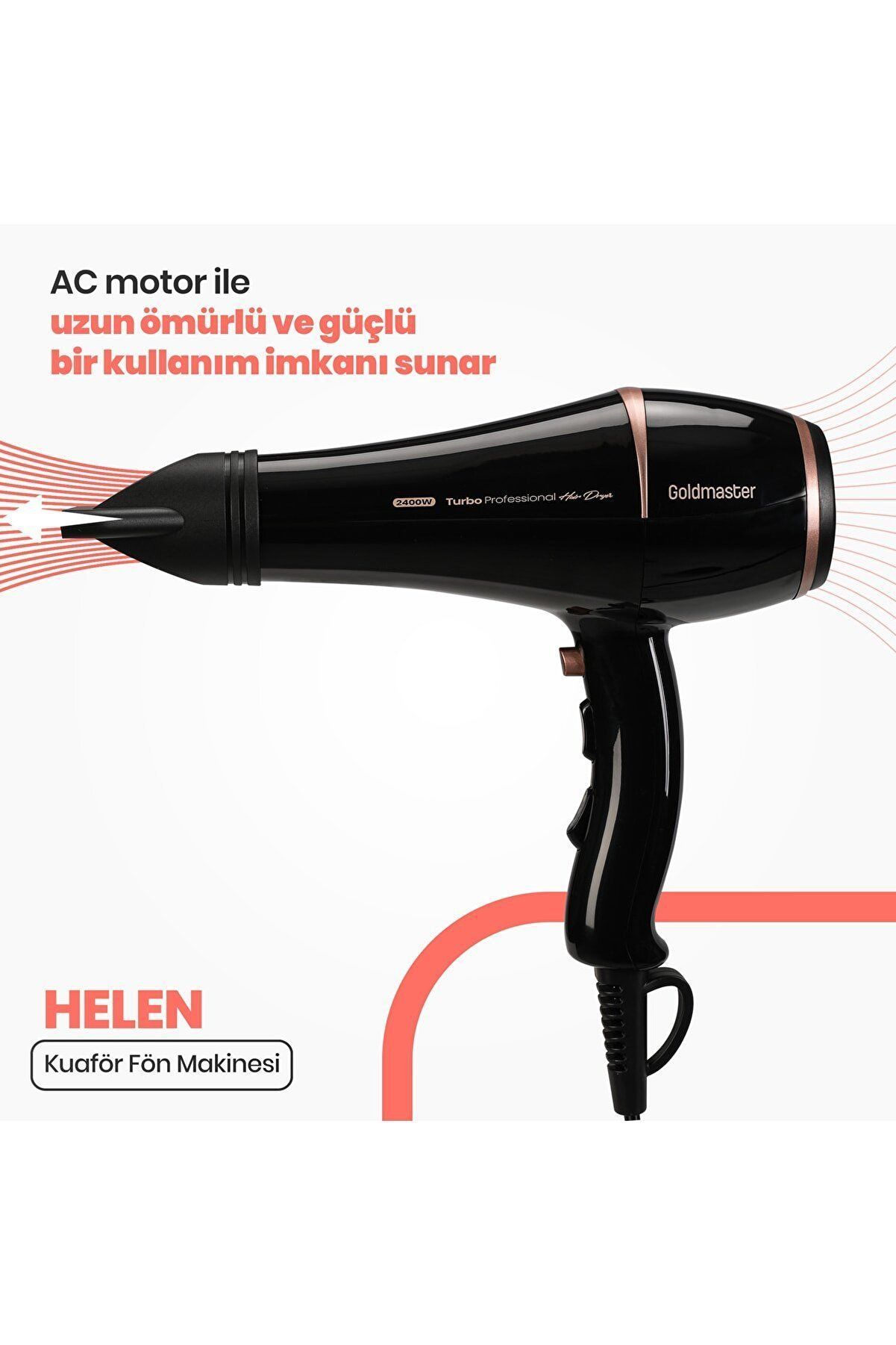 Helen Profesyonel Turbo Ultra Ince Kuaför Fön Makinesi Ve Difüzör Başlıklı Saç Kurutma Fön Makinesi