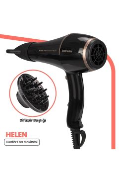 Helen Profesyonel Turbo Ultra Ince Kuaför Fön Makinesi Ve Difüzör Başlıklı Saç Kurutma Fön Makinesi