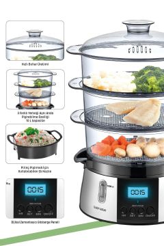 Cookfit Dijital Ekranlı 120 Dakika Zaman Ayarlı 10 Litre Dijital Buharlı Pişirici