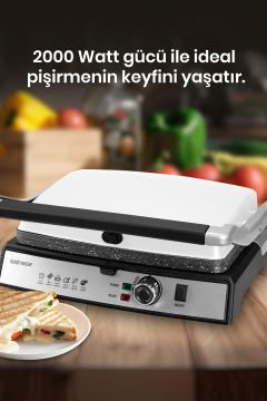 Tostmix Süt Beyazı Paslanmaz Çelik 2000 Watt Granit Çıkarılabilir Plakalı Tost ve Izgara Makinesi