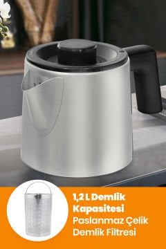 Silver Avantajlı Ikili Set Paketi Paslanmaz Çelik Çay Makinesi Ve Su Isıtıcısı Tost Izgara Makinesi