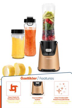 2 Adet Lifemix Buz Kırma Özellikli Gold 2 Adet Bpa Free Tritan Şişeli Kişisel Personal Smoothie Blender