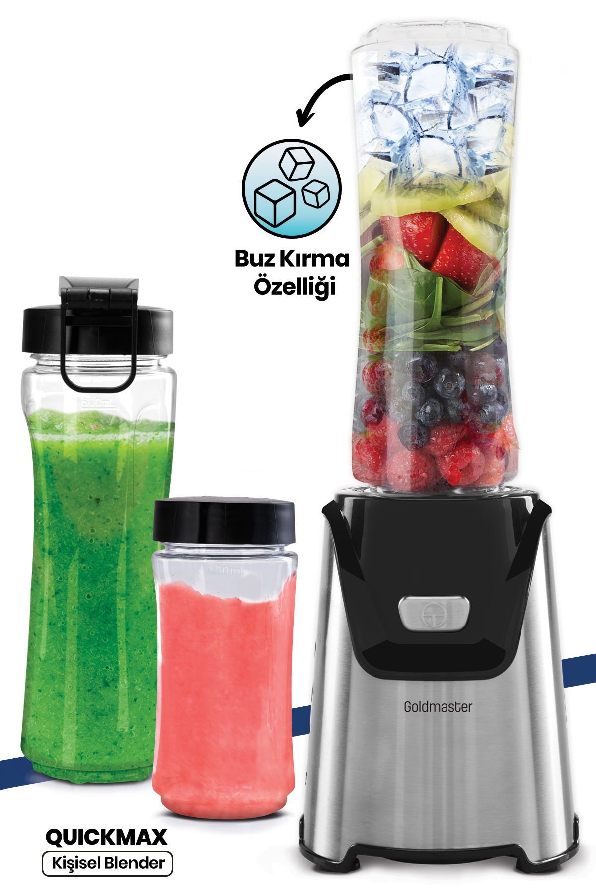 Quickmax Buz Kırma Özellikli Inox 2 Adet Bpa Free Tritan Şişeli Kişisel Personal Smoothie Blender