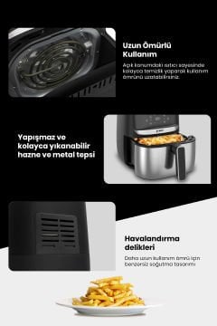 H20 1700 Watt XL Dijital Dokunmatik 8 Ön Programlı Airfryer Yağsız Kızartma Sıcak Hava Fritöz