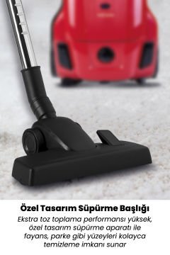 Fuerza Kırmızı 4 Litre Geniş Kapasiteli Hız Ayarlı Toz Torbalı 5 Yıl Garantili Elektrikli Süpürge