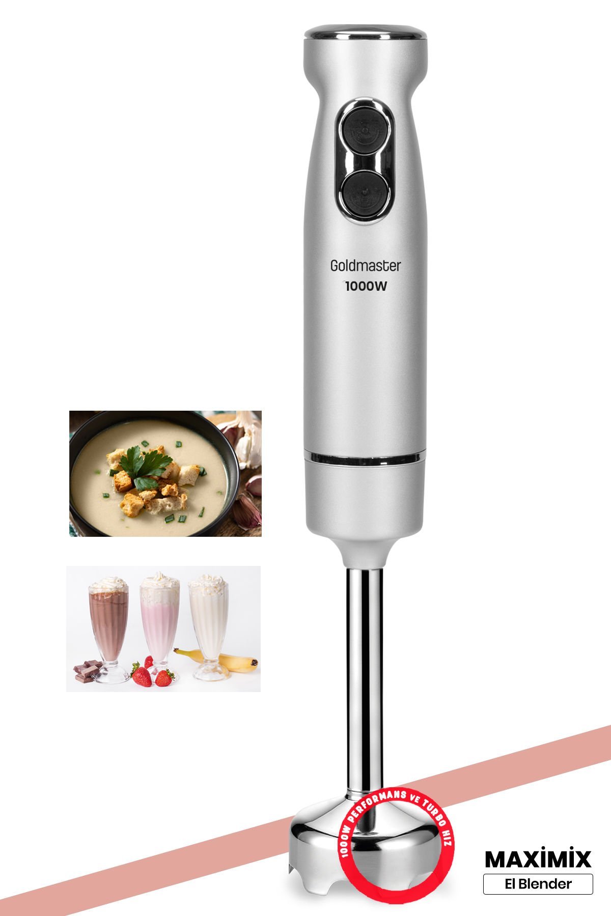 Maximix Silver 1000 Watt 4 Bıçaklı Paslanmaz Çelik Turbo Hız Ayarlı El Blender