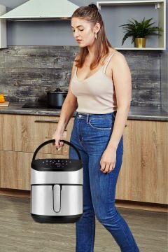 Foodfry Özel Tasarım Tutma Kolu Taşınabilir 2000w Inox Dokunmatik Airfryer Yağsız Sıcak Hava Fritözü