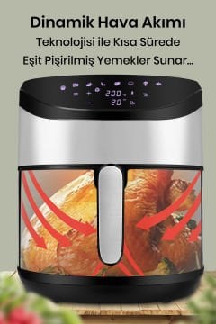 Foodfry Özel Tasarım Tutma Kolu Taşınabilir 2000w Inox Dokunmatik Airfryer Yağsız Sıcak Hava Fritözü