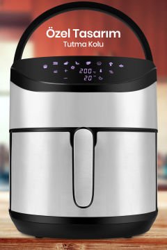 Foodfry Özel Tasarım Tutma Kolu Taşınabilir 2000w Inox Dokunmatik Airfryer Yağsız Sıcak Hava Fritözü