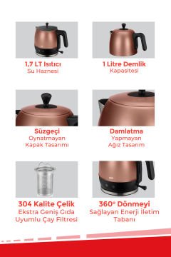 Ladem Gold Geniş Kapasiteli 2200 Watt Paslanmaz Çelik Çay Makinesi Ve Su Isıtıcısı