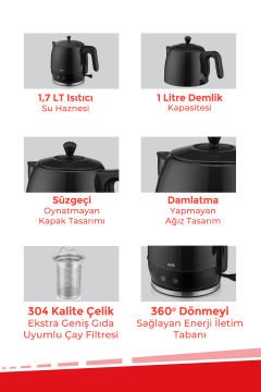 Ladem Siyah Geniş Kapasiteli 2200 Watt Paslanmaz Çelik Çay Makinesi Ve Su Isıtıcısı