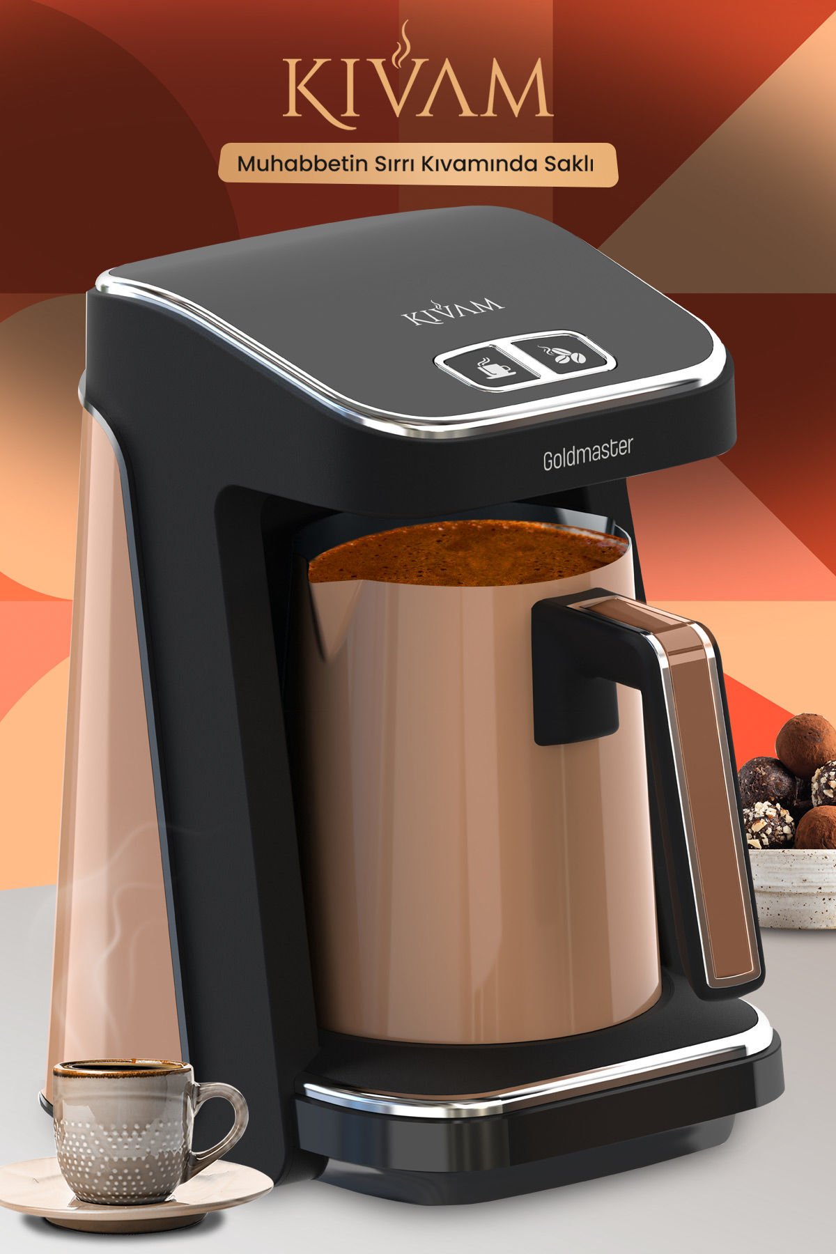 Gold Geniş Hazne Çelik Cezveli Akıllı Yerleştirmeli Türk Kahve Makinesi