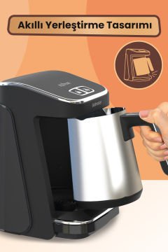 Prokıvam Inox Siyah Geniş Hazne Çelik Cezveli Akıllı Yerleştirmeli Türk Kahve Makinesi