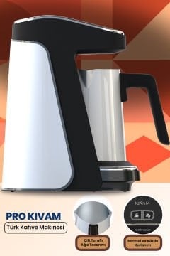 Prokıvam Beyaz Geniş Hazne Çelik Cezveli Akıllı Yerleştirmeli Türk Kahve Makinesi