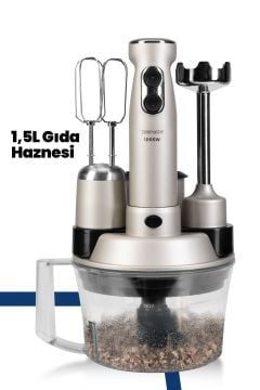 Elenamax Silver 1000 Watt Hız Ayarlı %100 Bakır Motor 5 In 1 Mutfak Robotu Multi Blender Seti