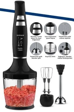 Rapido 1500w Paslanmaz Çelik Güçlü Motorlu Turbo Hız Ayarlı 3in1 Blender Set Gm7265