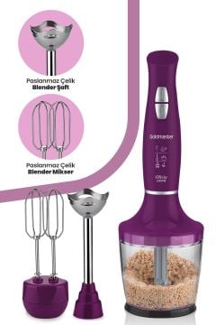 Olivia 1000 Watt Güçlü Motor Turbo Hız Ayarlı 3 In 1 Blender Set Mor