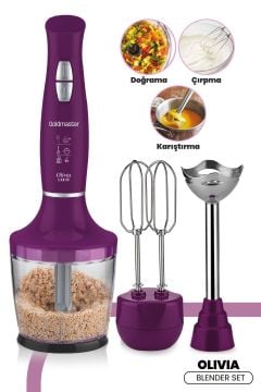 Olivia 1000 Watt Güçlü Motor Turbo Hız Ayarlı 3 In 1 Blender Set Mor