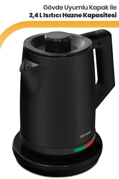 Hoşsefa Mat Siyah 2200 Watt Paslanmaz Damlatmayan Çelik Çay Makinesi Ve Su Isıtıcısı
