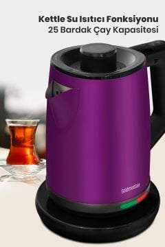 Teachef Violet 2200 Watt Paslanmaz Çelik Damlatmayan Tasarım Çelik Çay Makinesi Ve Su Isıtıcısı