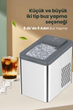 Freeze Dokunmatik Led Ekranlı 1.8 Litre Geniş Hazneli 24 Saatte 12 Kg Buz Yapma Makinesi GM7953