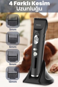 Animalpro Şarj Standlı Led Ekranlı Kedi Köpek Tıraş Makinesi Pet Evcil Hayvan Tüy Kesme Aparatlı