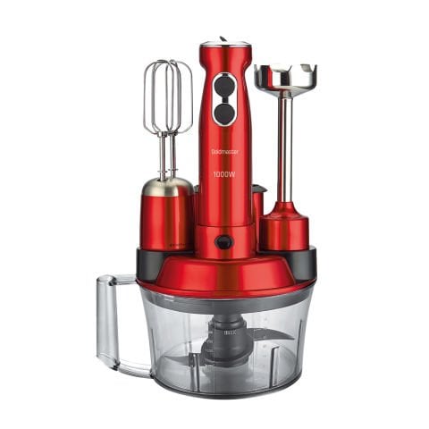 Elenamax Kırmızı 1000 Watt Hız Ayarlı %100 Bakır Motor 5 In 1 Mutfak Robotu Multi Blender Seti
