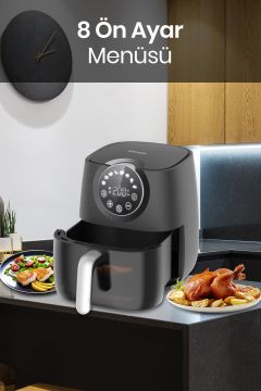 Freefry 1700w Xl Dokunmatik 8 Ön Ayarlı Cam Kapaklı Hazne Aydınlatmalı Airfryer Sıcak Hava Fritözü