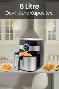 Fitcook 8 Litre Inox Geniş Hazneli Xxl Yeniden Isıtma Fonksiyonlu Airfryer Sıcak Hava Fritözü