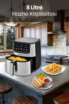 Maxchef 8 Litre Inox Geniş Hazneli XXL Yeniden Isıtma Fonksiyonlu Airfryer Sıcak Hava Fritözü