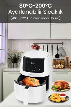 Romelio 1800 Watt 7 Litre Beyaz Geniş Hazneli XXL Dokunmatik Airfryer Sıcak Hava Fritözü