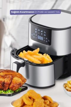 2000 Watt Yüksek Güç 6,4 Litre Inox Geniş Xxl Dokunmatik Airfryer Yağsız Sıcak Hava Fritözü