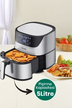 2000 Watt Yüksek Güç 6,4 Litre Inox Geniş Xxl Dokunmatik Airfryer Yağsız Sıcak Hava Fritözü