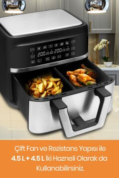 Doublefry 2850w 9 Litre 3xl Dev Tek Ve Çift Hazneli Dokunmatik Airfryer Yağsız Sıcak Hava Fritözü