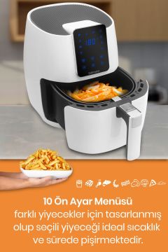 2 Adet Cenova Dijital Dokunmatik 10 Ön Ayarlı Airfryer Yağsız Kızartma Sıcak Hava Fritöz