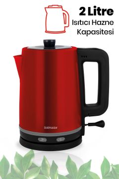 Joy Tea Kırmızı 2200 Watt Paslanmaz Çelik Çay Makinesi Ve Su Isıtıcısı